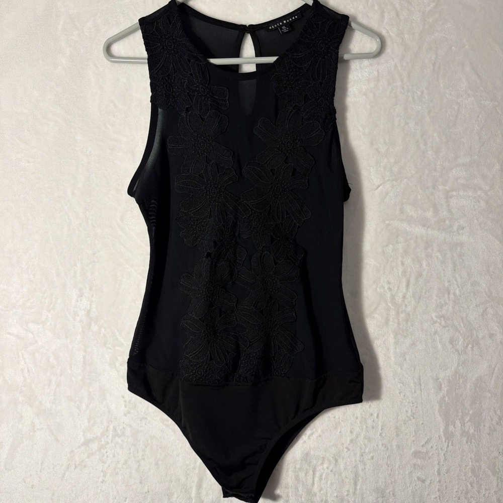 Haute Monde Semi Sheer Stretch Mesh Lace One Piece Full Back Bodysuit‎ Top XL
